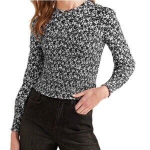 Boden Womens Smocked Bodice Top Size 6 Black Floral Stretch Cottagecore
